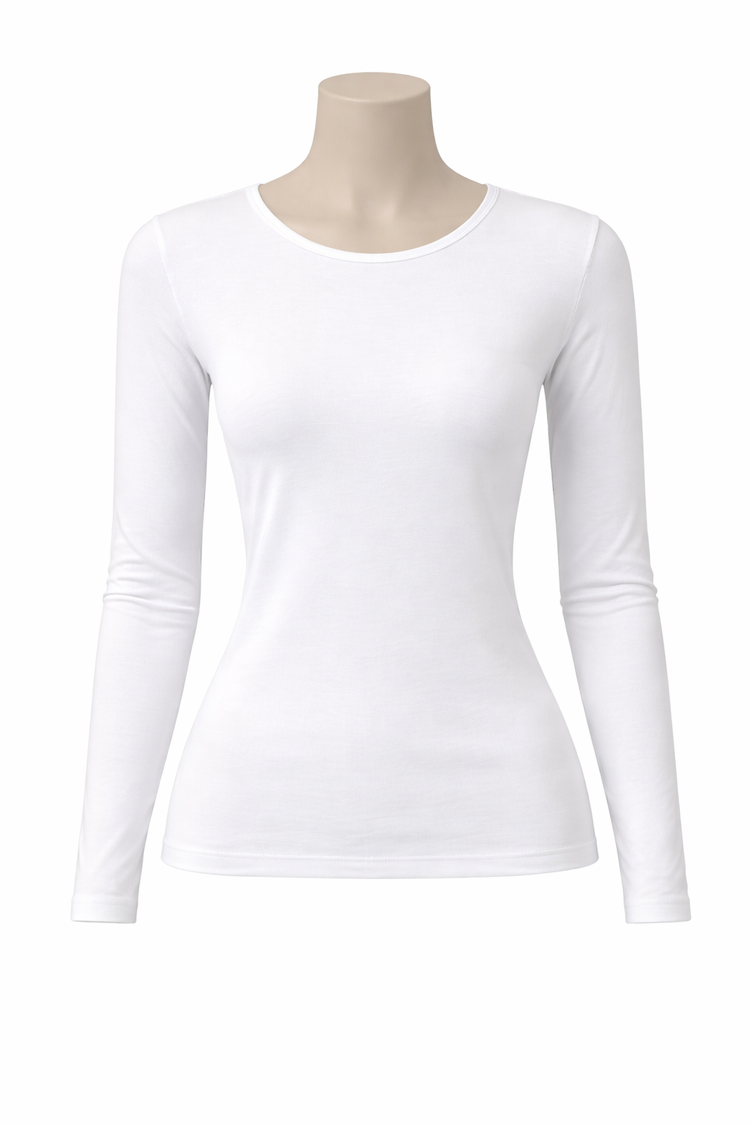 Women's Long Sleeve Basic Top - Pure White | Royal Egyptian Cotton